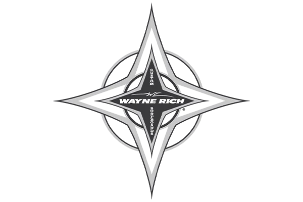 The Wayne Rich Surfboards logo, the mark of a world-renowned shaper, representing quality and innovation. Noordzee Boardstore surfshop Surfschool webshop surfboardrepairs Scheveningen