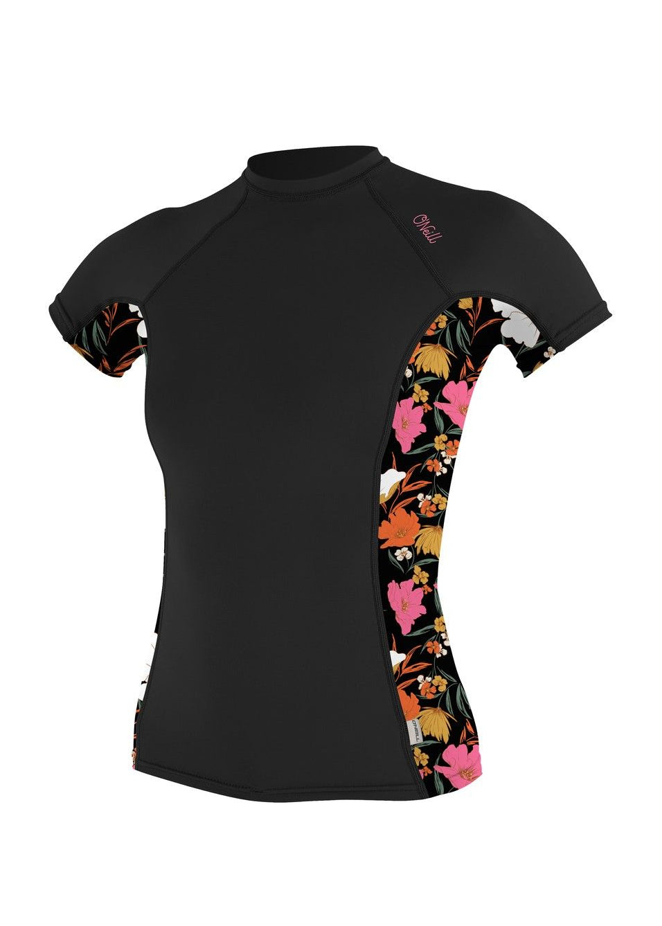 O'Neill Women's Lycra Side Print S/S Rash Vest Black Flowers Noordzee boardstore lYcra