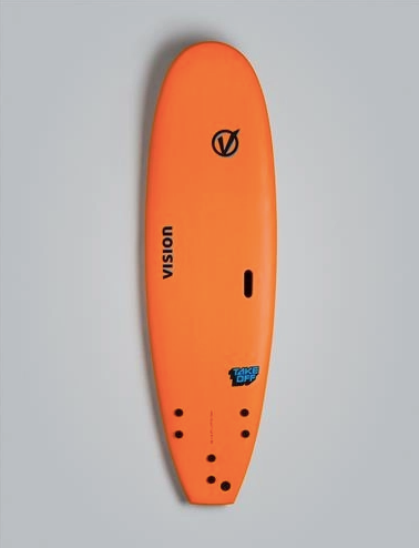 Oranje Softtop Orange surfschool noordzee boardstore Beginner softtop surfboard takeoff with fins