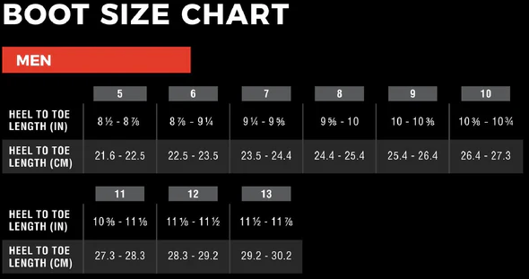 Xcel Wetsuit Boots sizechart maattabel Noordzee Boardstore surfshop scheveningen